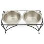 PetRageous 12112SS Moon Metal Non Slip Dog Diner, Black, 3.5-Cup Capacity, Two Dishwasher Safe Bowls, 6.10-Inch Tall Feeder, for Medium and Large Dogs and Cats