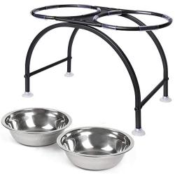 AISHN Elevated Dog Bowls Iron Stand Raised Pet Dog Feeder, 2 Removable Reusable Dog Bowls Stainless Steel Food and Water with Stand for Dogs