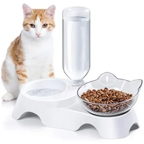 MILIFUN Double Dog Cat Bowls - Pets Water and Food Bowl Set, 15°Tilted Water and Food Bowl Set with Automatic Waterer Bottle for Small or Medium Size Dogs Cats MILIFUN Double Dog Cat Bowls - Pets Water and Food Bowl Set, 15°Tilted Water and Food Bowl Set with Automatic Waterer Bottle for Small or Medium Size Dogs Cats