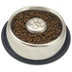 Kobys Paws Stainless Steel Slow Feed Interactive Dog Bowl with Non-Slip Bottom Prevents Bloat, Rapid Eating and Improves Digestive Health