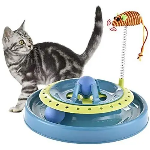 iHOO Cat Interactive Turbo Track Ball Toys Catch The Mouse Exercise Scratcher Roller Turntable Kitten Sway Toy Mental Physical Exercise Amusement Pet Supplies