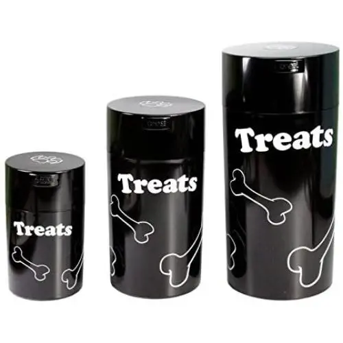 Pawvacs Set of 3 ( 6, 12, 24 Ounce ) Vacuum Sealed Pet Food Storage Containers; Black Cap & Body/White Treats Pawvacs Set of 3 ( 6, 12, 24 Ounce ) Vacuum Sealed Pet Food Storage Containers; Black Cap & Body/White Treats