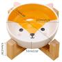 QINYUAN Cat Bowl, Cute Dog Food Water Feeder Pet Puppy Ceramic Drinking Dish with Wooden Rack Non-Slip Tableware Feeding Supply Accessorie
