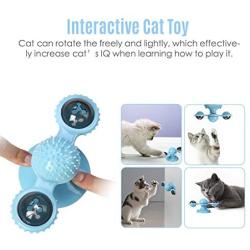 Windmill Cat Toys Cat Spinner Toy Turntable Teasing Interactive Kitten Toys for Indoor Cats with Suction Cup Cat Toy with Catnip/LED Ball/Bells