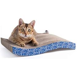 Karaseno Cat Scratch Pad, Cat Scratcher Cardboard, Cat Scratching Pad, Unique Double Texture Surface Durable Design, Wave Curved Shape, Reversible, with 100% Organic Catnip