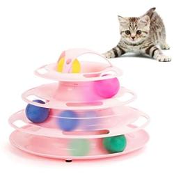 Suhaco Cat Toys for Indoor Cats Interactive 4 Level Towers of Tracks Roller with Four Colorful Ball Puzzle Kitten Toy