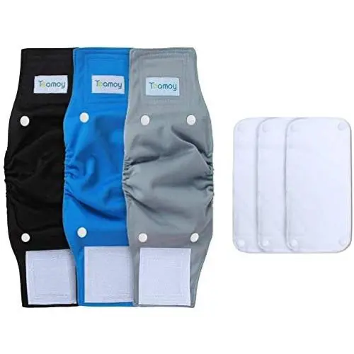 Teamoy Belly Bands for Male Dogs with Removable Pads, Reusable Washable Puppy Dog Diaper Wraps(Pack of 3), M
