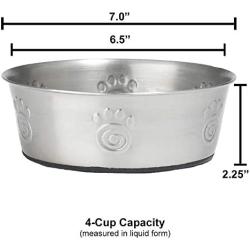 PetRageous 60048 Cayman Classic Non-Skid Stainless-Steel Dishwasher Safe Bowl 1-Quart Capacity 6.5-Inch Diameter 2.25-Inch Tall for Medium and Large Dogs and Cats of Any Size, Metallic, 3 Cups