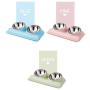 Vealind Double Pet Dog Bowl with Raised Stand, 15 Degree Tilted Non Slip Cat Food and Water Feeding Bowls