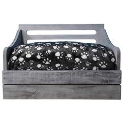 Iconic Pet Sassy Paws Multipurpose Wooden Pet Bed with Feeder for Dogs & Cats
