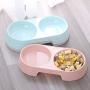 LFOZ Pet New Macarone Double Pet Bowl Plastic Puppy Cat Food Water Drinking Dish Feeder Cat Puppy Feeding Supplies Small Dog Accessories (Color : Random)