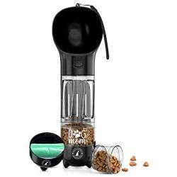 Treat Yo Paws 3 in 1 Dog Water Bottle,Treats Cup & Waste Bags Dispenser (2 Bags & Stickers Included) 19 OZ Leak Proof for Hiking & Outdoors.