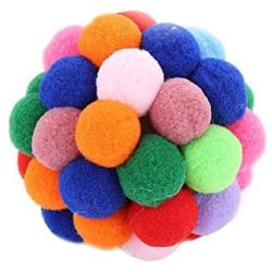 Mikey Store Pet Cat Toy Colorful Handmade Bells Bouncy Ball Built-in Catnip Interactive Toy