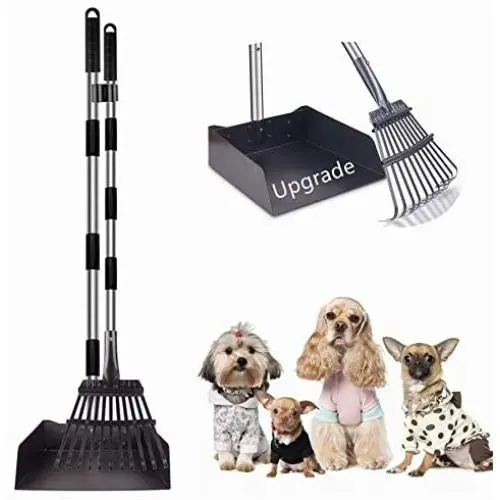 SCENAY Dog Pooper Scooper, Upgraded Large 49'' Pet Waste Shovel Poop Scooper Tray and Rake Set Adjustable Long Handle Pet Poop Scoop for Large Medium Small Dogs and Pets