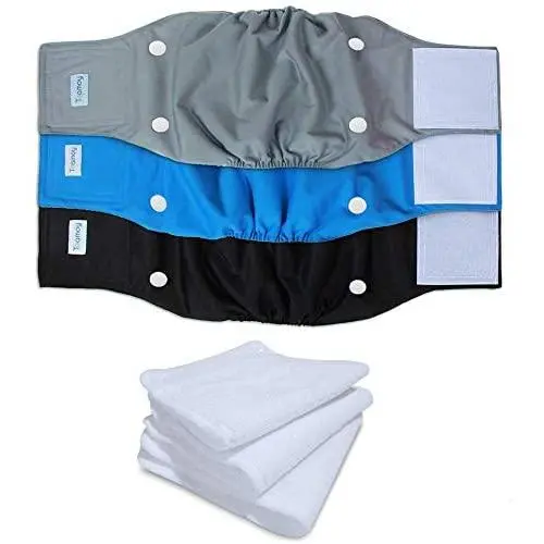 Teamoy Belly Bands for Male Dogs with Removable Pads, Reusable Washable Puppy Dog Diaper Wraps(Pack of 3), XL