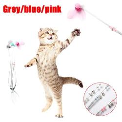 ocijf179 Cats Teaser Pompom Feather Goldfish Bell Teaser Interactive Stick Rod Funny Pet Cats Toy - Blue