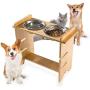 Qucey Pet Raised Bowls for Dogs and Cats, Bamboo Elevated Dog Feeder Stand 3 Heights Adjustable with 2 Stainless Steel Food Bowl