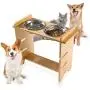 Qucey Pet Raised Bowls for Dogs and Cats, Bamboo Elevated Dog Feeder Stand 3 Heights Adjustable with 2 Stainless Steel Food Bowl