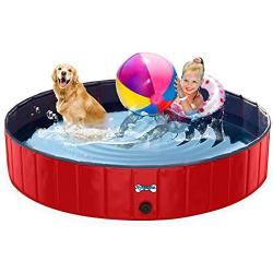 V-HANVER Foldable Dog Pool Hard Plastic Collapsible Pet Bath Tub for Puppy Small Dogs Cats and Kids