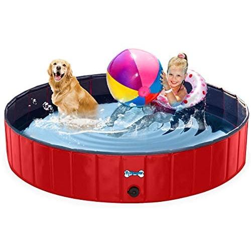 V-HANVER Foldable Dog Pool Hard Plastic Collapsible Pet Bath Tub for Puppy Small Dogs Cats and Kids