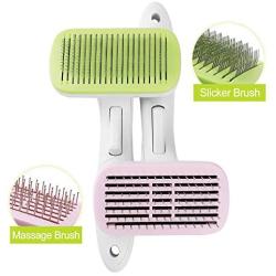 YLONG Pet Grooming Brushes Set Self-Cleaning Slicker Brush and Massage Brush for Dogs and Cats Easy to Clean Pet Deshedding Grooming Tools for Long haired to Short haired(2Pack,Pink and Green)