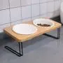 FUKUMARU Elevated Cat Ceramic Bowls, Small Dog 15° Tilted Raised Food Feeding Dishes, Solid Bamboo Water Stand Feeder Set for Cats and Puppy FUKUMARU Elevated Cat Ceramic Bowls, Small Dog 15° Tilted Raised Food Feeding Dishes, Solid Bamboo Water Stand Feeder Set for Cats and Puppy