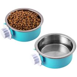 WeTest Crate Dog Bowl-Stainless Steel Removable Hanging Food Water Bowl Cage Coop Cup for Pet,Blue (LJ-ZLK-110808)