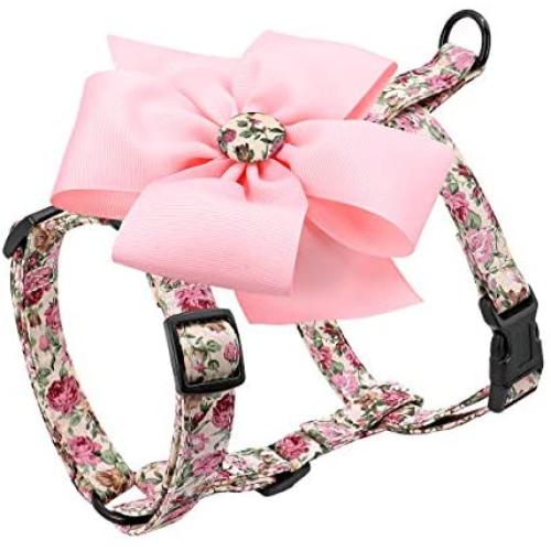 Beirui Escape Proof Small Dog Harness for Puppies - Cute Floral Puppy Walking Harness with Detachable Flower (Chest 12-21”)