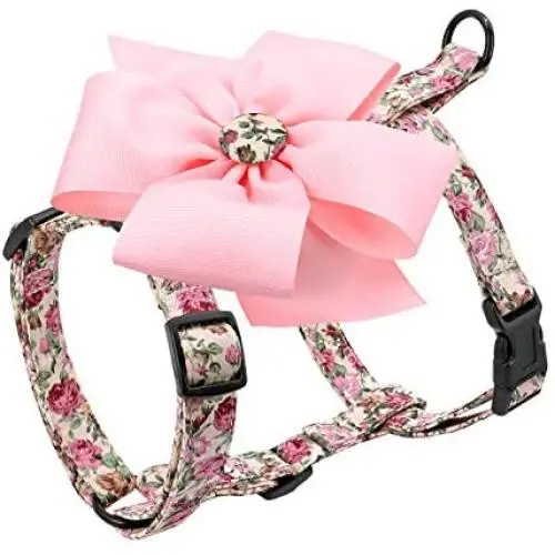 Beirui Escape Proof Small Dog Harness for Puppies - Cute Floral Puppy Walking Harness with Detachable Flower (Chest 12-21”)