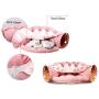 2 in 1 Cat Foldable Tunnel Bed, 50 Inches Removable & Washable Tube Round Cave Nest with Warm Central Mat Cat Toys for Cat Kitty Dog - Pink