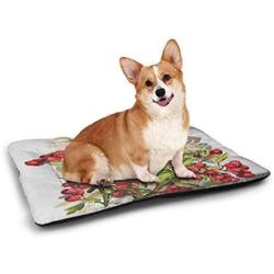 DayDayFun Rowan Pet Mat Customization Branch of Rowan with Fruit in Watercolor Mountain Wild Nature Foliage Artwork Bite-Resistant Pet Mat Grey Red Black