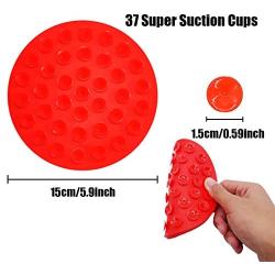 NUOCHUANG Dog Lick Mat, 2 Pack Silicone Lick Mat for Dogs, Slow Feeder Distraction Device with 37 Super Suction, Dog Peanut Butter Lick Pad for Bathing, Grooming, Training, Blue Plus Red