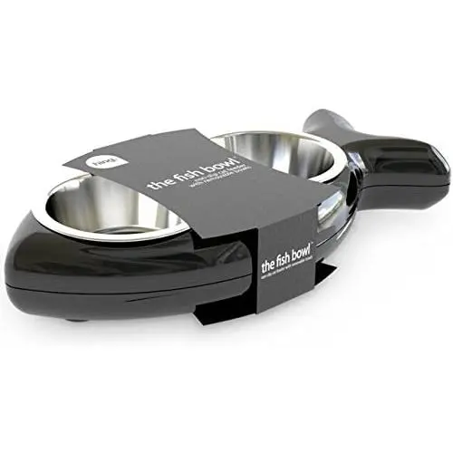 HING Fish Non Slip Dual Cat Feeding Station with Removable Bowls