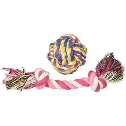 SMALLLEE_LUCKY_STORE XCW0016-L Pet Bone and Ball Rope Chew Toys Set for Dogs, Multicolor, Medium