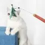 ocijf179 Cat Teaser Pet Cat Kitten Teaser Beads Bell Feather Playing Steel Wire Stick Wand Chew Toy - Green
