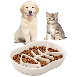Slow Feeder Cat Dog Bowl Ceramic Kitten Bowl Fun Interactive Feeder Bowl Preventing Pet Feeder Anti-Gulping Healthy Eating Diet cat Bowls
