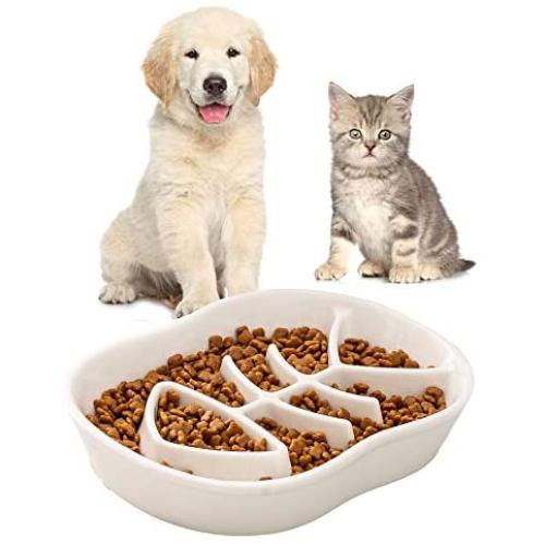 Slow Feeder Cat Dog Bowl Ceramic Kitten Bowl Fun Interactive Feeder Bowl Preventing Pet Feeder Anti-Gulping Healthy Eating Diet cat Bowls