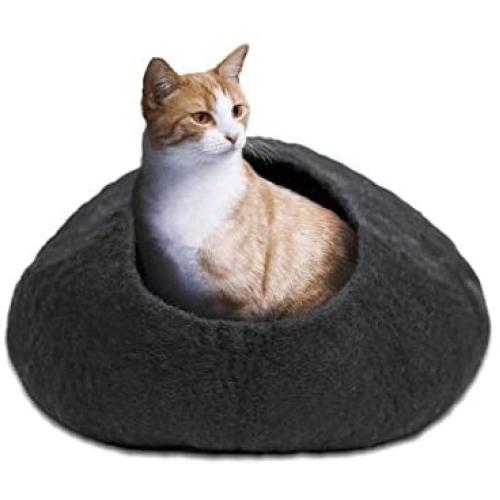 HIMAL 100% Natural Handmade Merion Wool Cat Cave, Bed from Nepal - Black