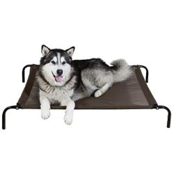 Furhaven Pet - Reinforced Cot Bed with Metal Frame, Detachable Plush Cot Dog Blanket with Pouch, & ThermaPUP Self-Warming Reflective Thermal Insert Mat for Dogs & Cats - Multiple Sizes & Colors