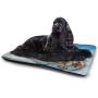 DayDayFun Christmas Pet Mat Bed Rustic Wooden Backdrop with Snowflakes and Warm Traditional Celebration Print Pet Mats for Food and Water Gold White