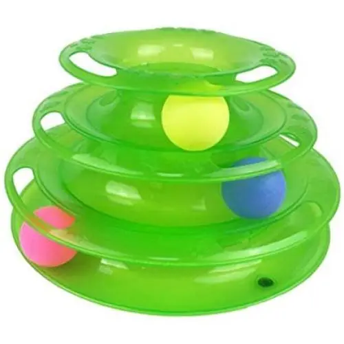 WWQY Removable Plastic Funny Cat Turntable Puzzle Toy Easy to assemble pet Supplies Cat Toy with Three-color Moving Ball, green