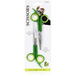 Pet Magasin Round Tip Dog Grooming Scissors (2 Pairs - 1 for Body and 1 for Face, Ear, Nose and Paws) - Sharp and Strong Stainless Steel Blade for Dogs, Cats and Other Animal