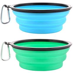 Guardians Large Collapsible Dog Bowls, 34oz Travel Water Food Bowls Portable Foldable Collapse Dishes with Carabiner Clip for Traveling, Hiking, Walking, 2 Pack (Light Blue + Light Green)