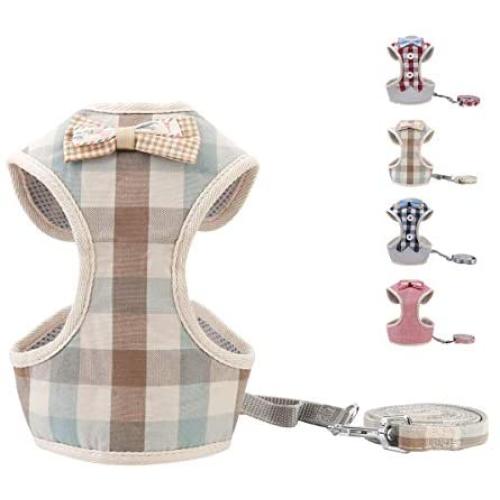voopet Easy to Put On & Take Off Dog Harness, Puppy Padded Mesh Front Vest with Leash, Adjustable Pets No-Pull Walking Harness with Cute Bows for Small Dogs and Cats