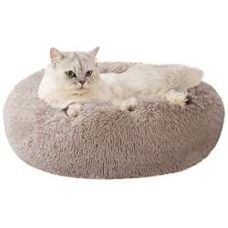 Loves cabin 24in Cat Beds for Indoor Cats - Cat Bed with Machine Washable, Waterproof Bottom - Taupe Fluffy Dog and Cat Calming Cushion Bed for Joint-Relief and Sleep Improvement