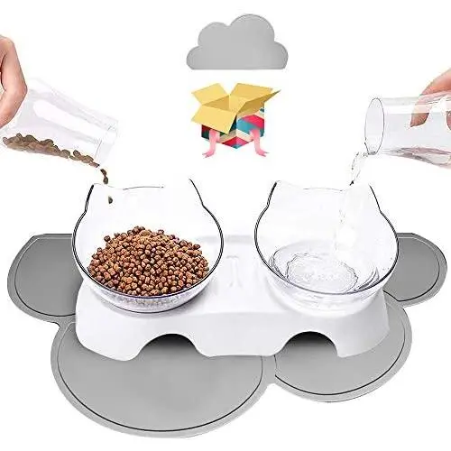 Cottonholic Double-Raised Cat Bowls, 15°-Tilted Elevated Pet Food Water Feeder 【Anti-Slip Cloud Mat Included】 Stress Free, Transparent Food Grade Bowls for Indoor Cats Small Dogs (Shadow) Cottonholic Double-Raised Cat Bowls, 15°-Tilted Elevated Pet Food Water Feeder 【Anti-Slip Cloud Mat Included】 Stress Free, Transparent Food Grade Bowls for Indoor Cats Small Dogs (Shadow)