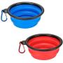 Emoly 2 Pack Large Size Collapsible Dog Bowl, Food Grade Silicone BPA Free, with Carabiner Clip Foldable Expandable Cup Dish for Pet Cat Food Water Feeding Portable Travel Bowl (Blue & Red)