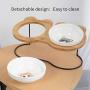 Jemirry Ceramic Titl Angle Elevated Raised Pet Bowl with Wood Stand for Cats and Puppy, Cat Food Water Basic Bowl