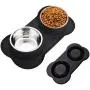 Easeurlife Stainless Steel Dog Bowl Set 2 x 38oz No Spill/Non-Skid Silicone Mat Double Pet Bowls Set for Medium Dogs, Each Bowl About 1100ml Black