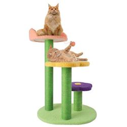 ANMINY 3-Tier 28 Inches Cat Activity Tree with Scratching Posts Pompom Ball Toy Bright Flower Pattern